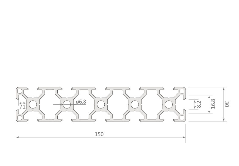 欧标铝型材30150EA，8mm槽宽工业铝型材规格图